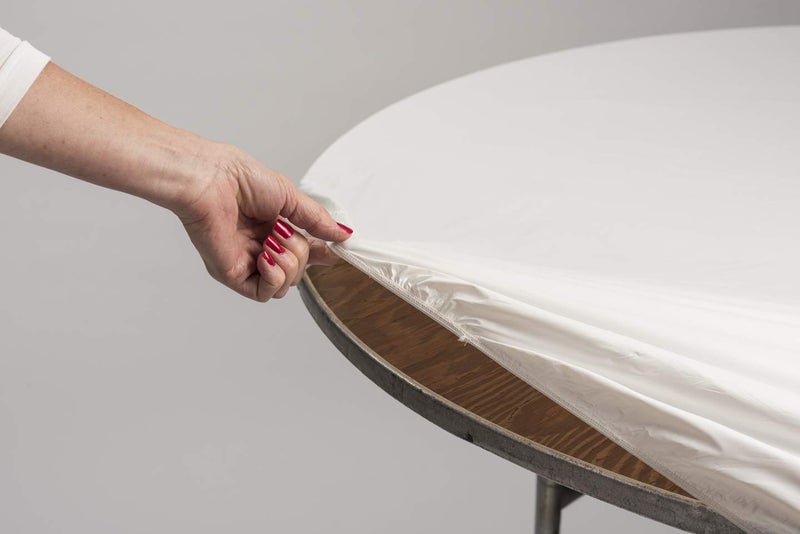 Kwik-Covers Round Fitted Plastic Table Covers, 60" (5 Feet), Red, White, Blue